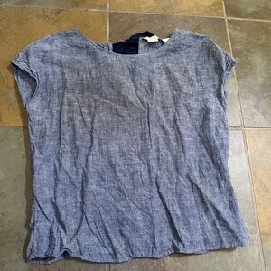 SOLD Cynthia Rowley Top Womens Small Blue Chambray Tie Back 100% Linen Blouse